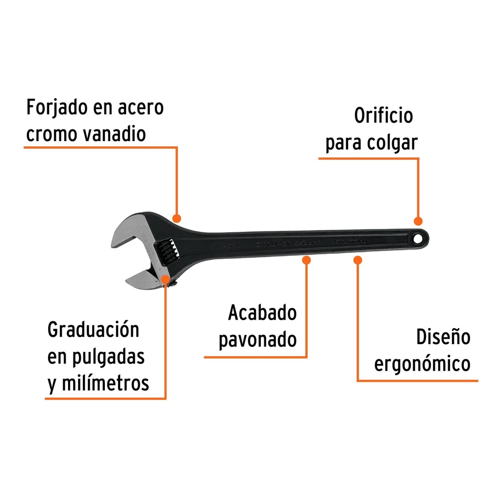 Llave ajustable (perico) 18' profesional pavonada, Expert