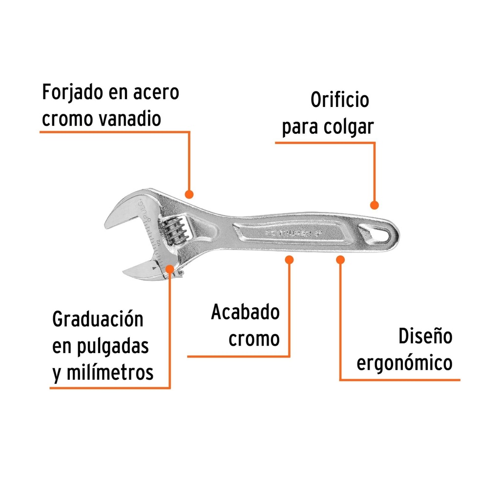 Llave ajustable (perico) 6' profesional cromada, Expert