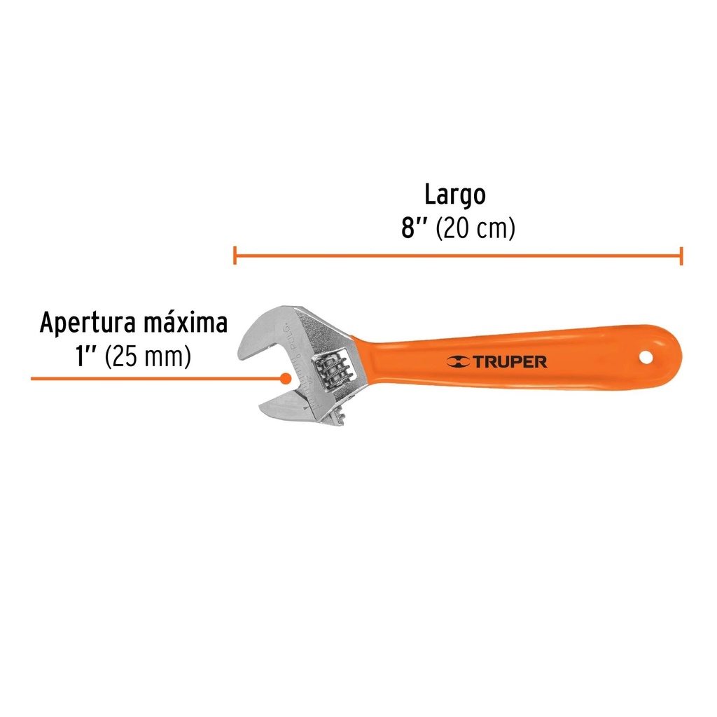 Llave ajustable (perico) 8' cromada mango de PVC, Truper