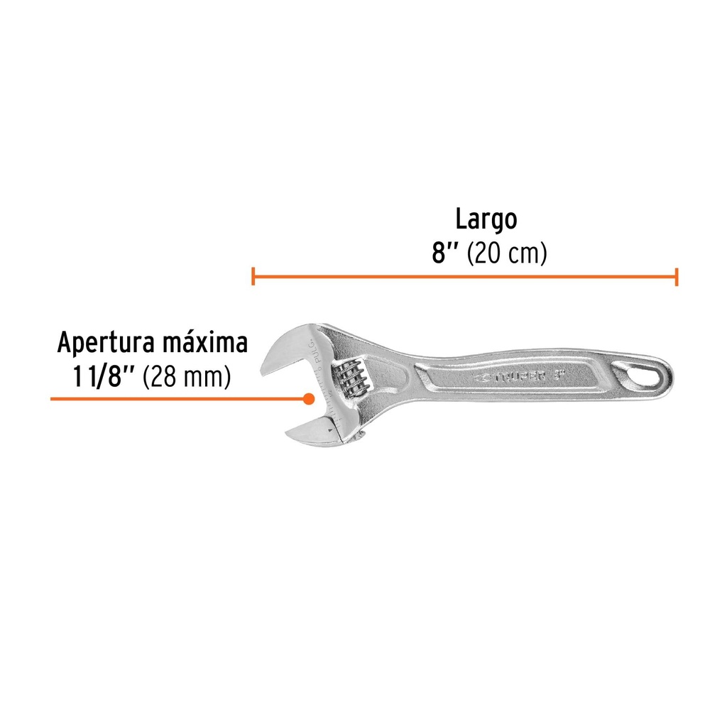 Llave ajustable (perico) 8' profesional cromada, Expert