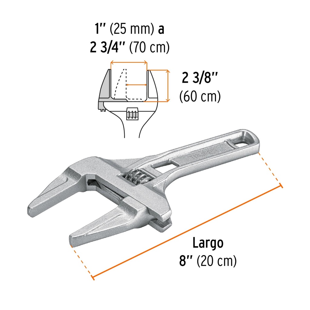 Llave ajustable 8' para plomero apertura 3', Truper