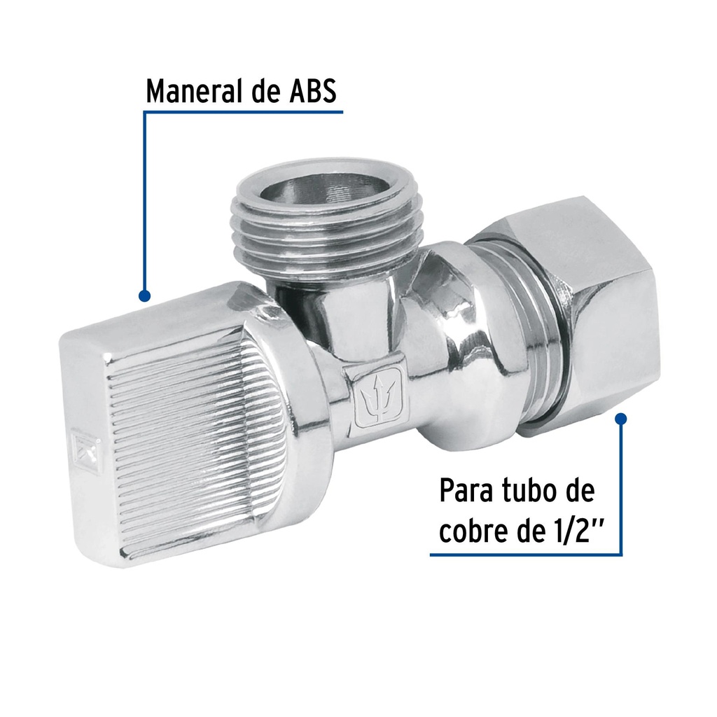 Llave angular 1/2' x 1/2', 1/4 de vuelta, barrilito, blíster