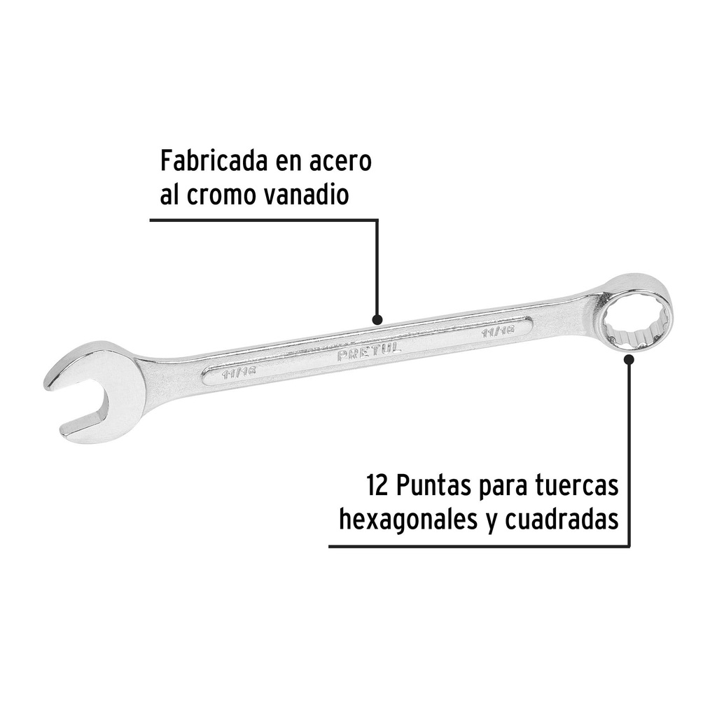 Llave combinada 11/16' x 210 mm de largo, Pretul