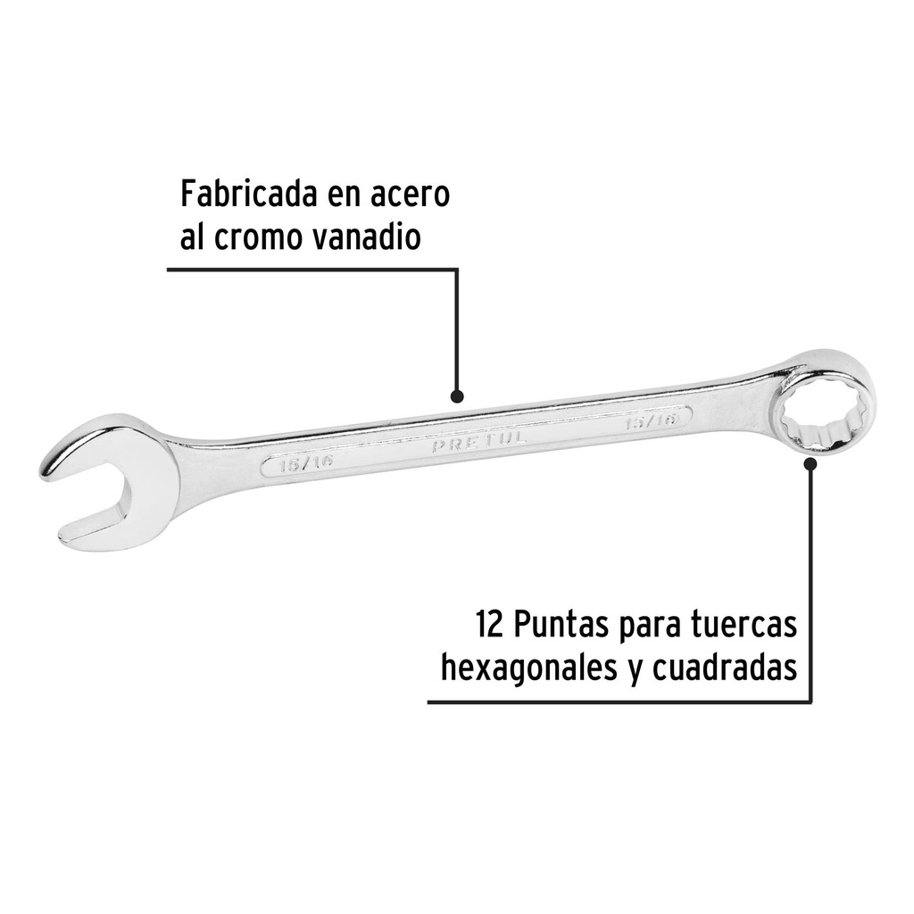 Llave combinada 15/16' x 280 mm de largo, Pretul