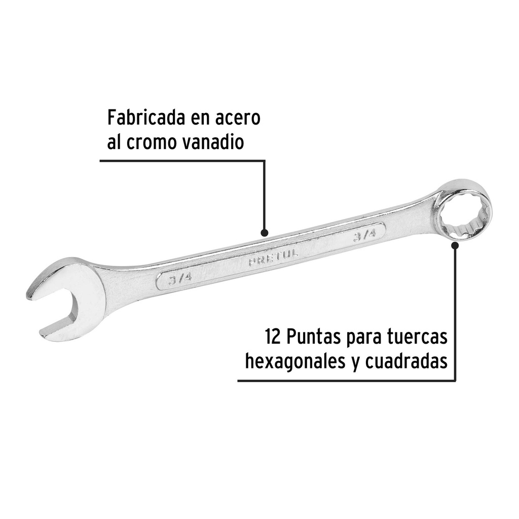 Llave combinada 3/4' x 230 mm de largo, Pretul