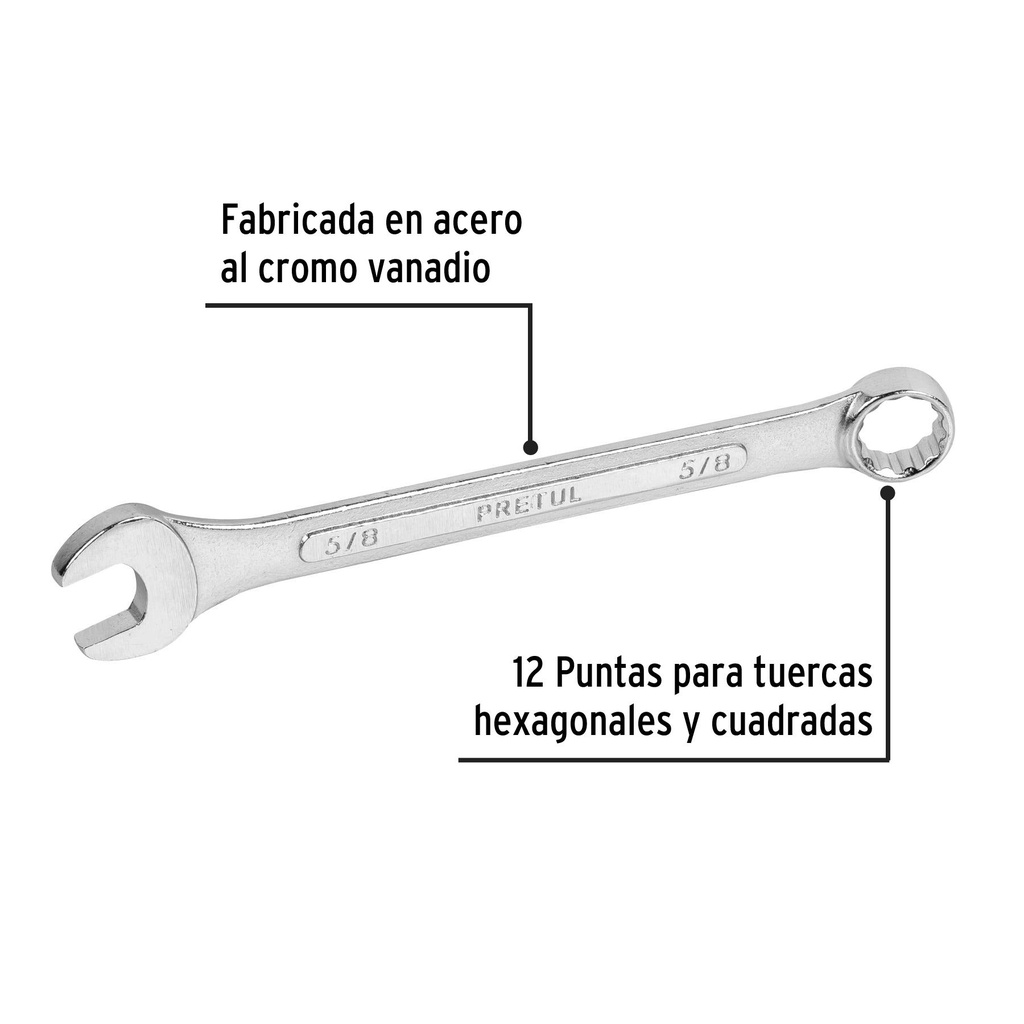 Llave combinada 5/8' x 200 mm de largo, Pretul