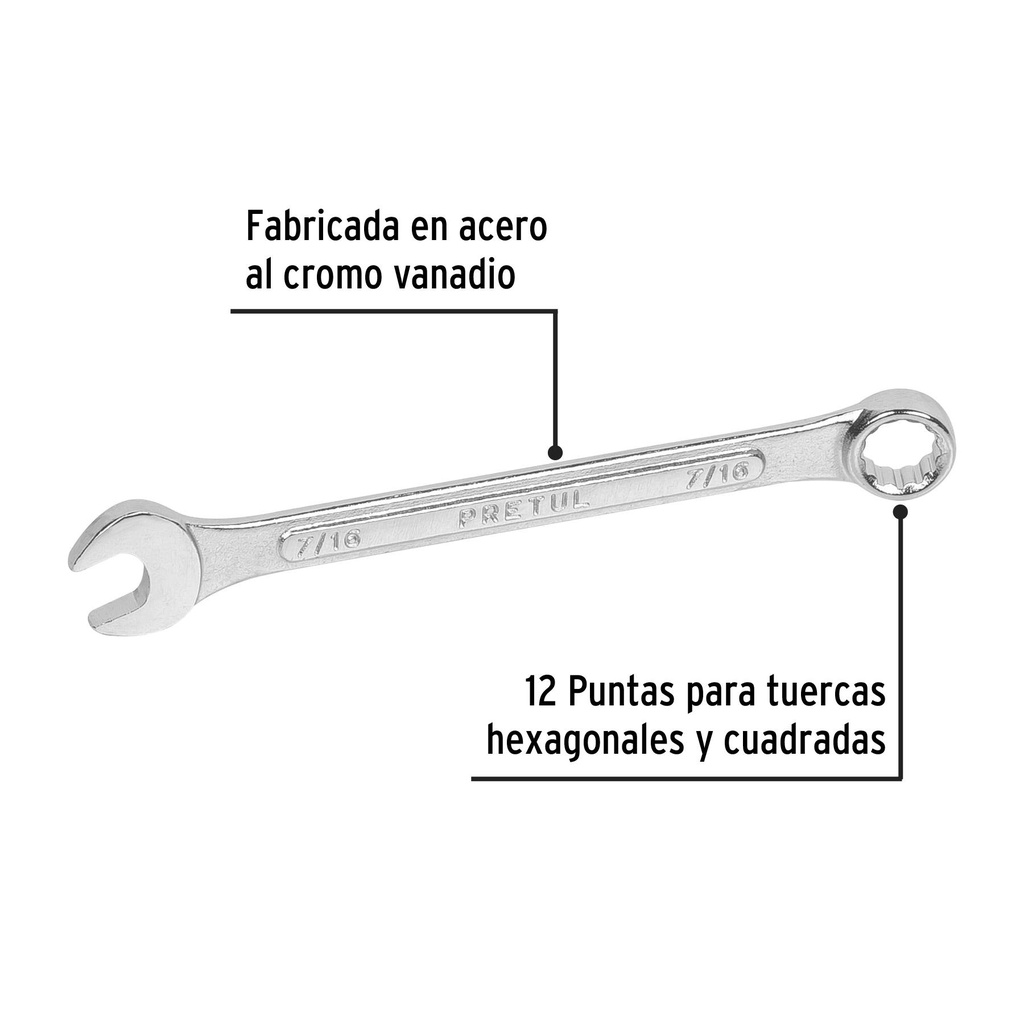 Llave combinada 7/16' x 150 mm de largo, Pretul