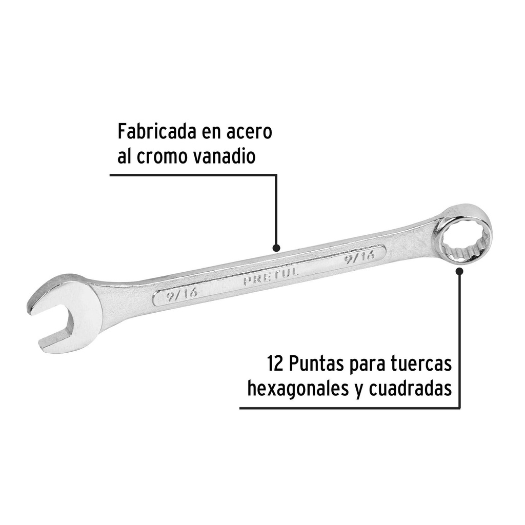 Llave combinada 9/16' x 180 mm de largo, Pretul