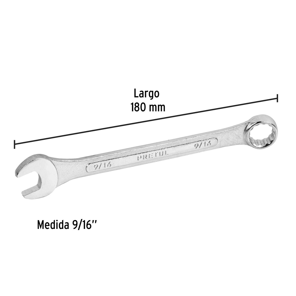 Llave combinada 9/16' x 180 mm de largo, Pretul