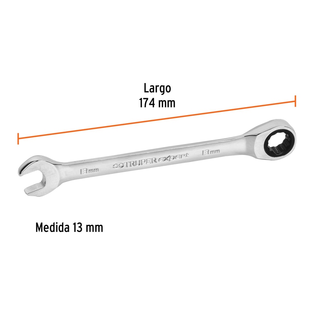 Llave combinada con matraca 13 mm x 174 mm largo, Expert