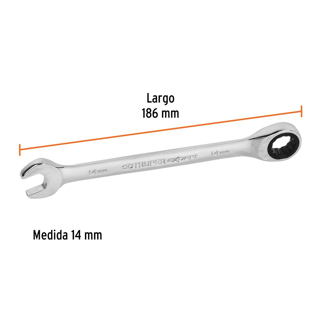 Llave combinada con matraca 14 mm x 186 mm largo, Expert