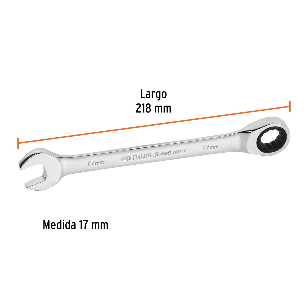 Llave combinada con matraca 17 mm x 218 mm largo, Expert