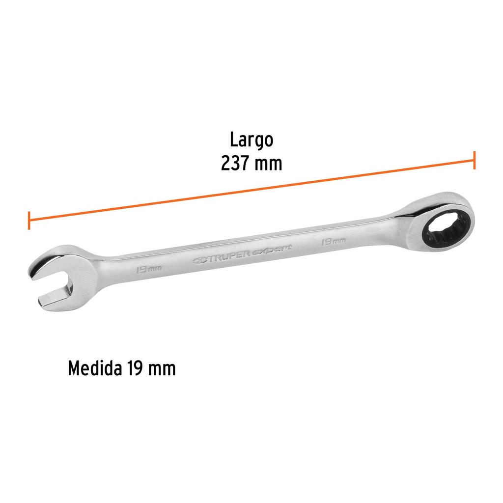 Llave combinada con matraca 19 mm x 237 mm largo, Expert