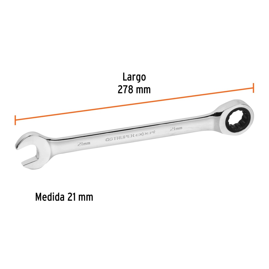 Llave combinada con matraca 21 mm x 278 mm largo, Expert