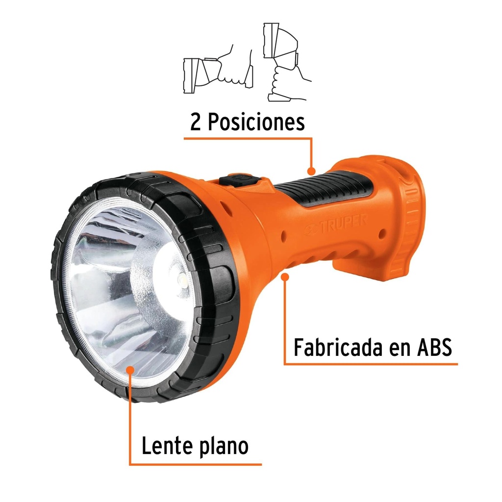 Linterna plástica 1 LED 150 lm recargable, Truper