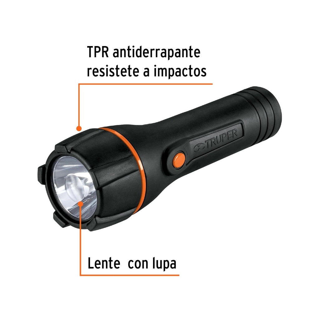 Linterna plástica 1 LED 180 lm con 2 pilas D, Truper