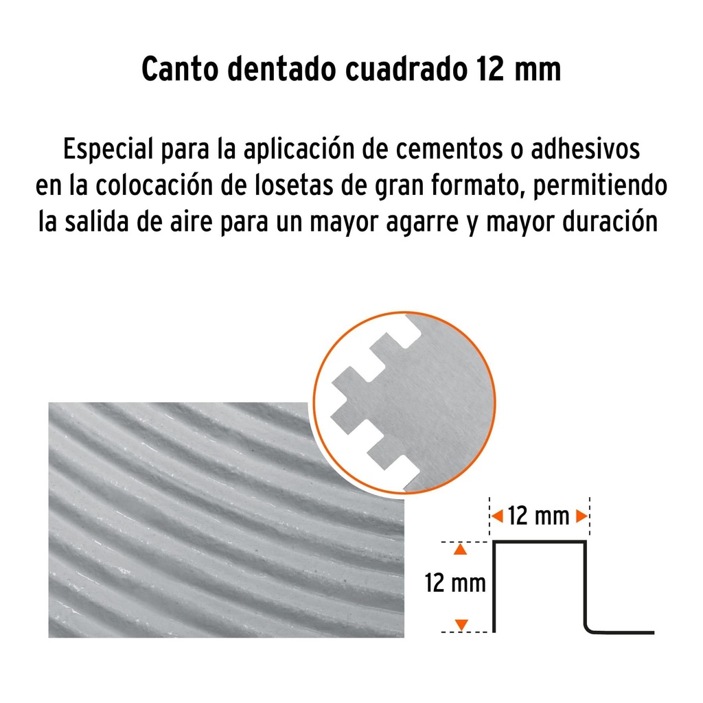 Llana 11' dentado cuadrado 1/2' , 6 remaches, mango plástico