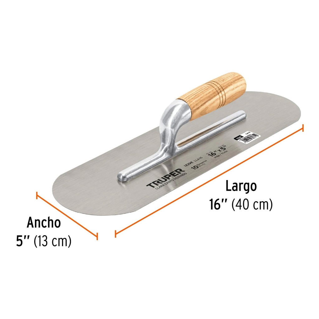 Llana canto redondo 16' x 5' con mango de madera, Truper
