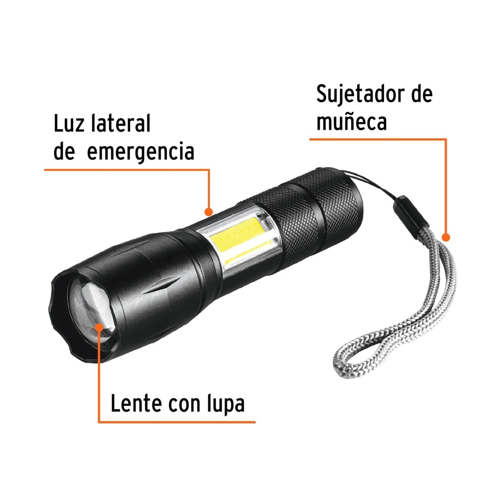 Linterna de 1 LED 270 lm con luz de emergencia, recargable