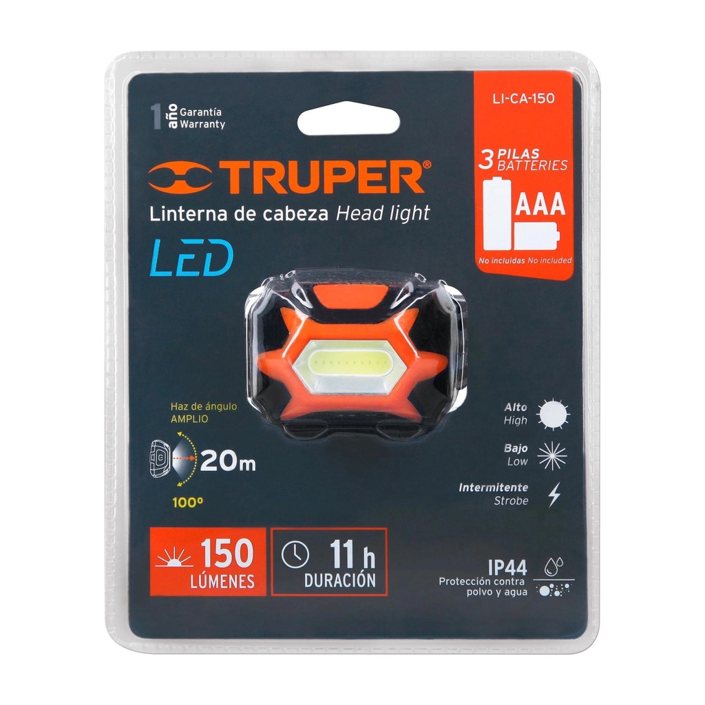 Linterna de minero 1 LED 150 lm de 3 pilas AAA, Truper