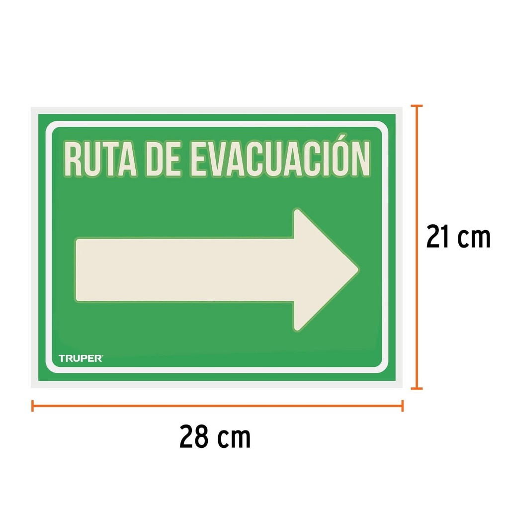 Letrero de señalización 'RUTA EVACUACIÓN DERECHA',21 x 28 cm