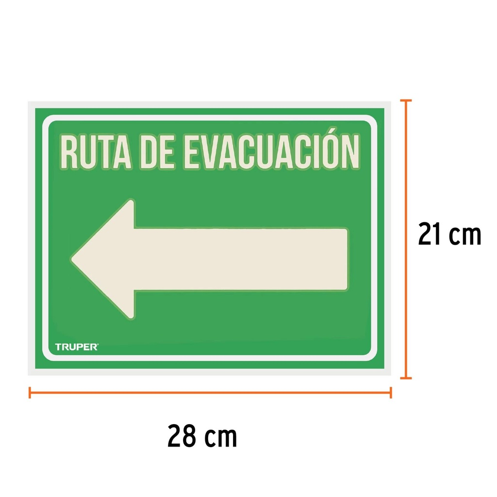 Letrero de señalización 'RUTA EVACUACIÓN IZQUIERDA',21x28 cm