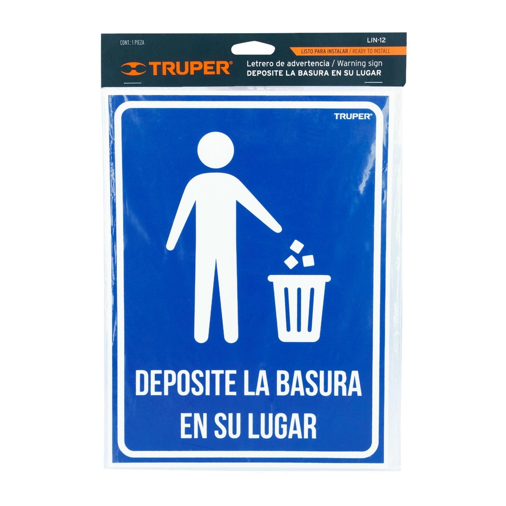 Letrero señalización'DEPOSITE LA BASURA EN SU LUGAR',21x28cm