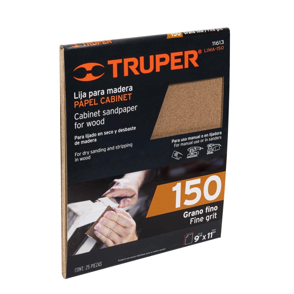 Lija para madera papel cabinet, grano 150, Truper