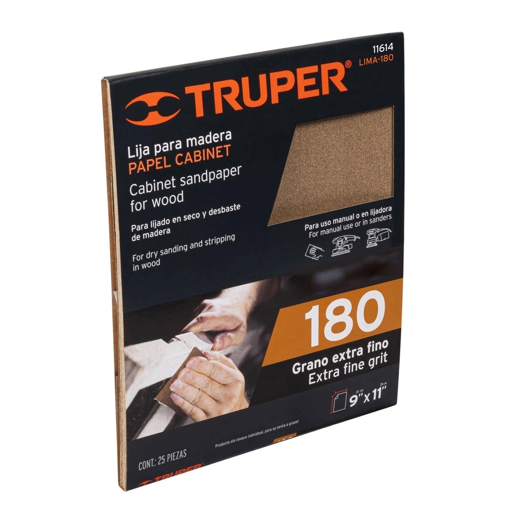 Lija para madera papel cabinet, grano 180, Truper