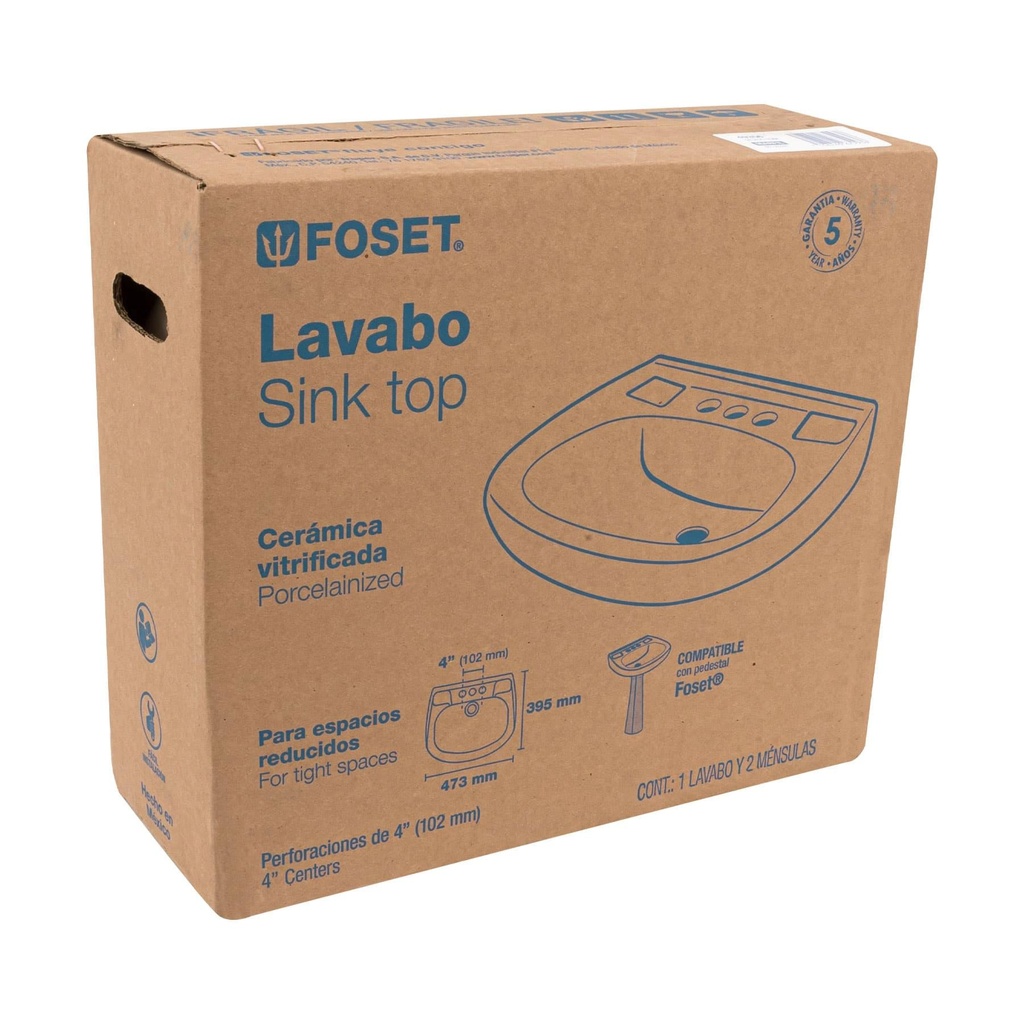 Lavabo cerámico con rebosadero, marfil, Foset