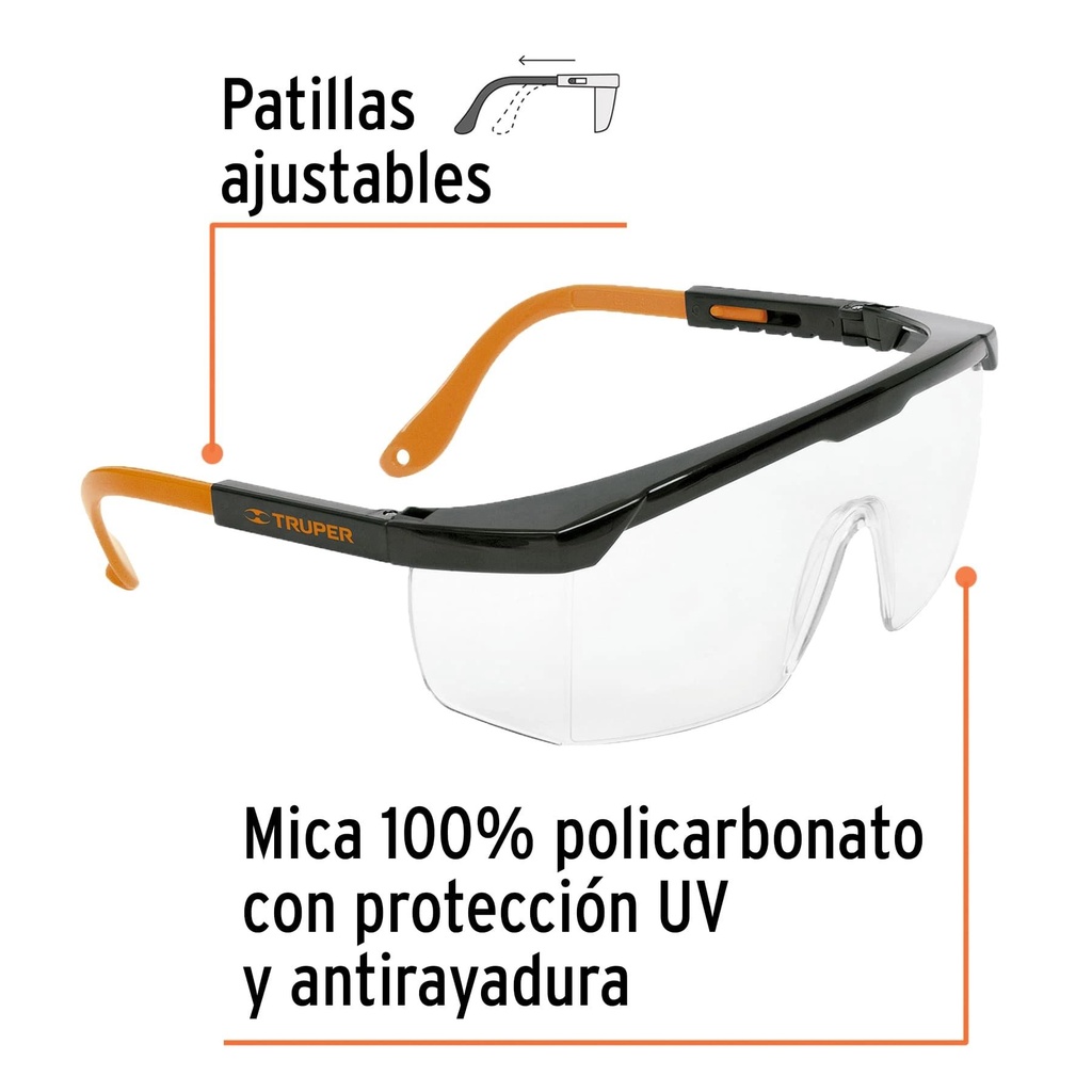 Lentes de seguridad ajustables transparentes, Truper Classic