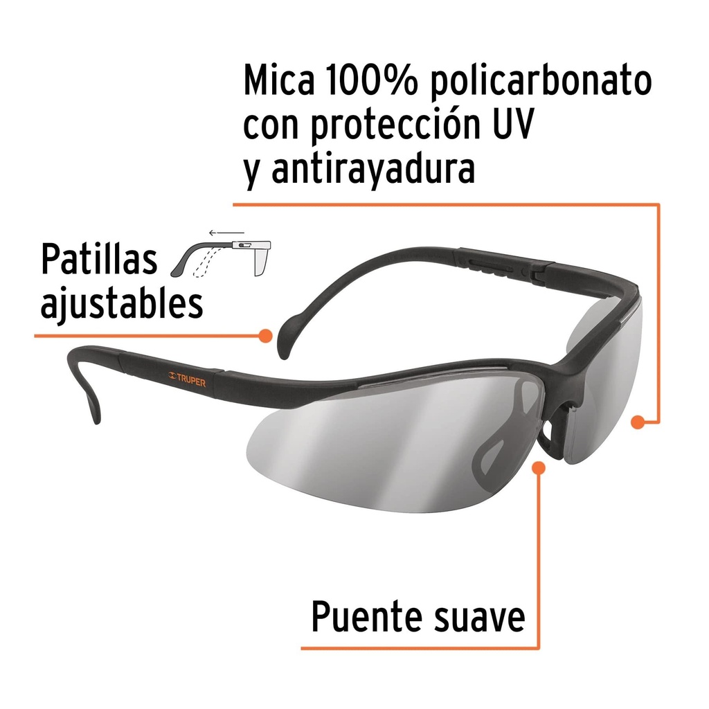 Lentes de seguridad espejo plata, Truper Vision