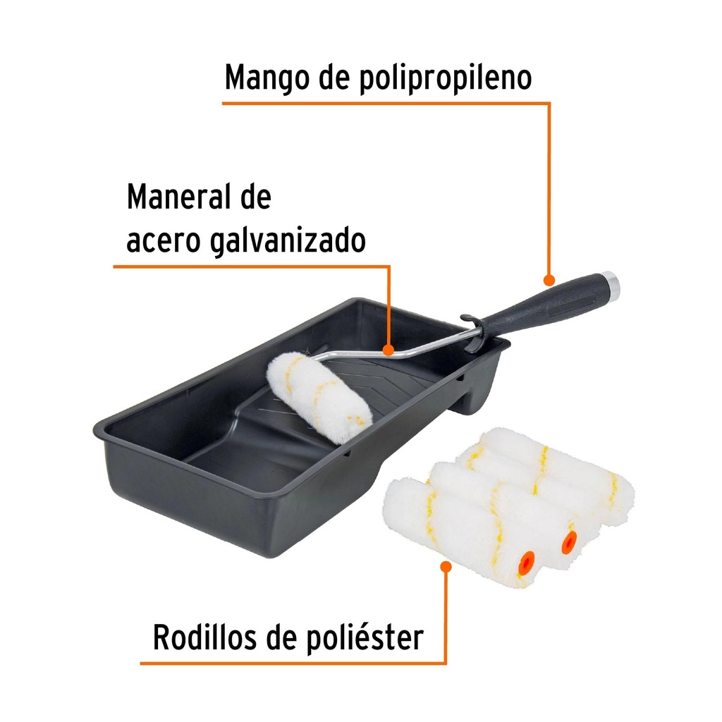 Kit de rodillo para pintar, 4' (maneral, charola y felpa)