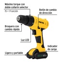 Kit taladro inalámbrico 3/8', 12 V, y accesorios con estuche