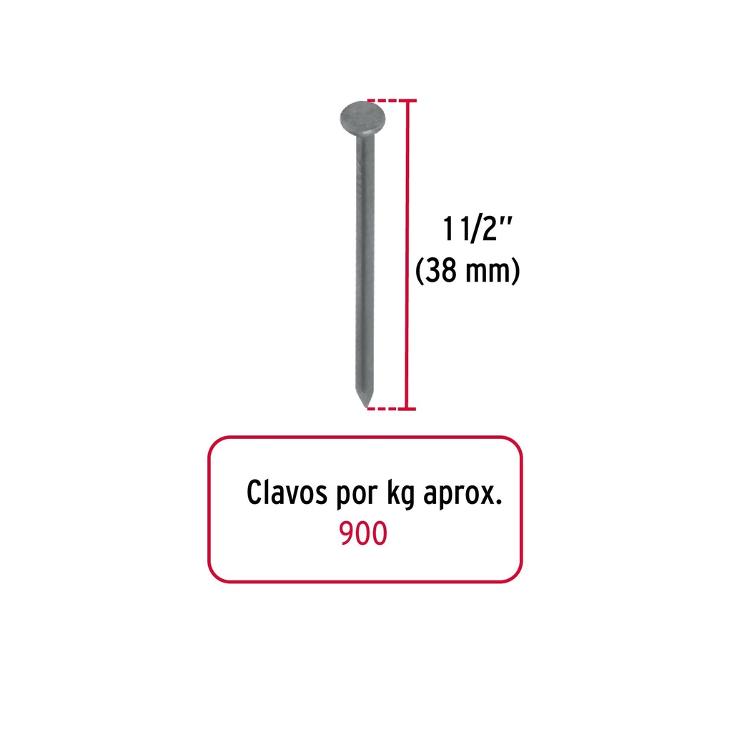 Kilo de clavo estándar 1-1/2' con cabeza en caja de 25 kg