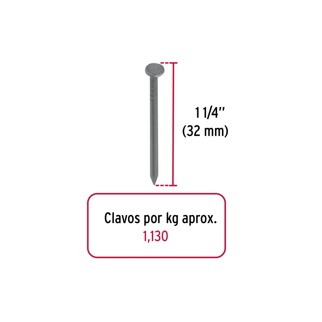 Kilo de clavo estándar 1-1/4' con cabeza en caja de 25 kg