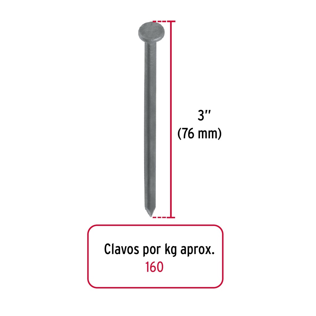 Kilo de clavo estándar 3' con cabeza en caja de 10 kg, Fiero