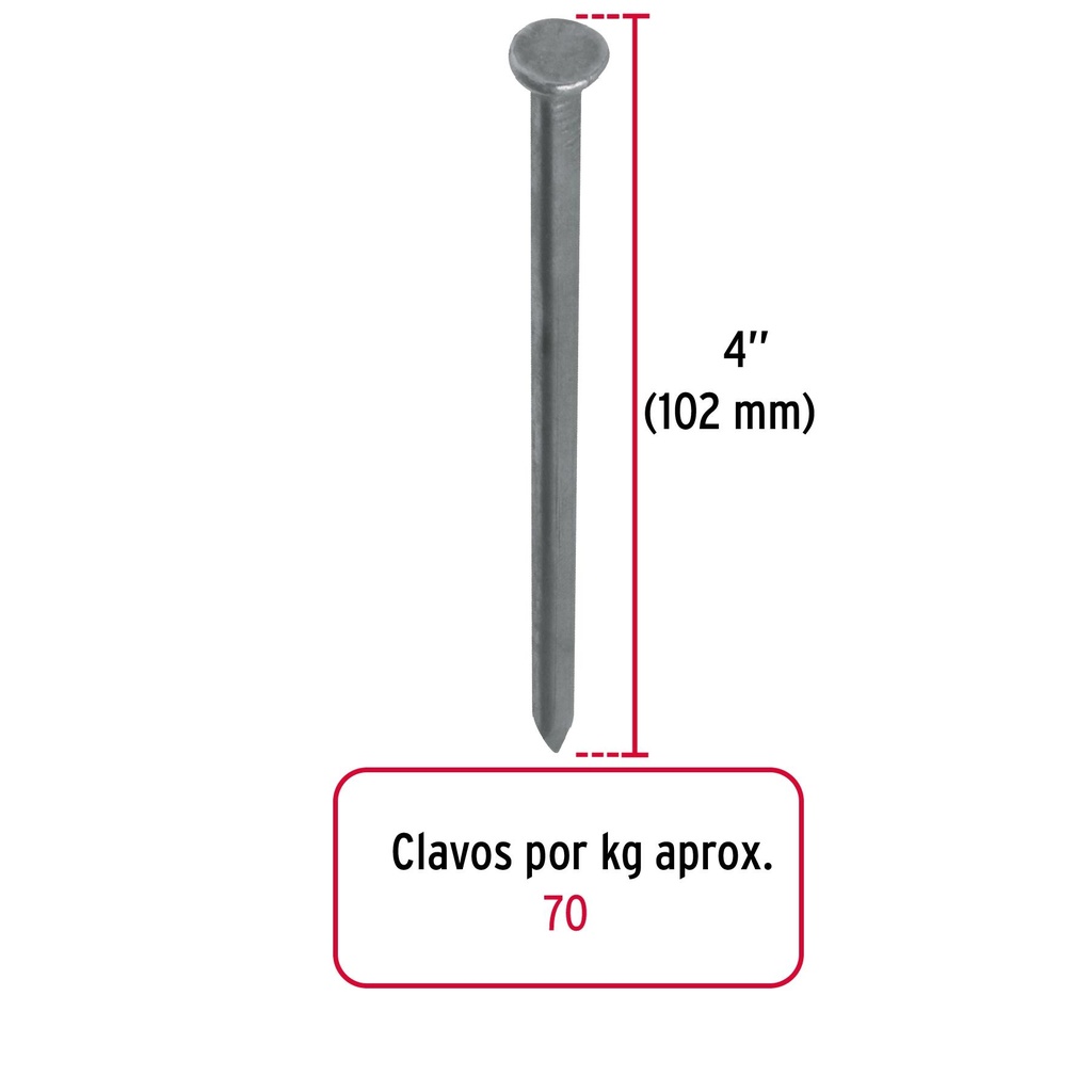 Kilo de clavo estándar 4' con cabeza en caja de 10 kg, Fiero