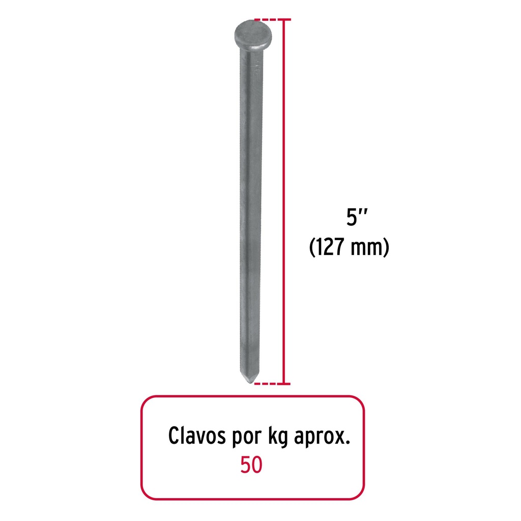 Kilo de clavo estándar 5' con cabeza en caja de 10 kg, Fiero