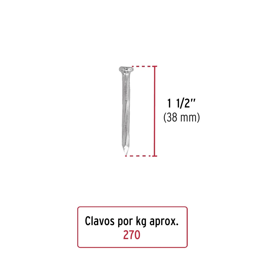 Kilo de clavo para concreto 1-1/2' galvanizado, caja 25 kg