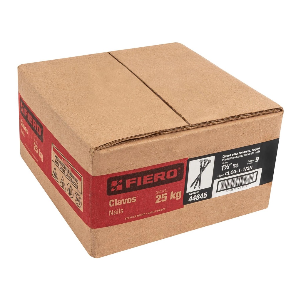 Kilo de clavo para concreto 1-1/2' negro, caja de 25 kg