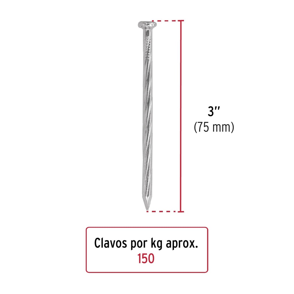 Kilo de clavo para concreto 3' galvanizado, caja de 25 kg