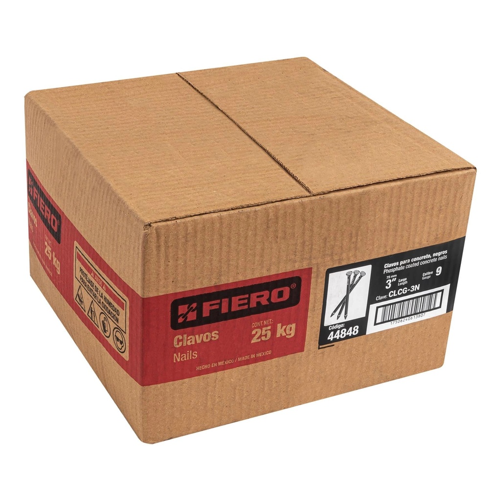 Kilo de clavo para concreto 3' negro, caja de 25 kg, Fiero