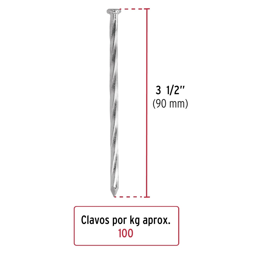 Kilo de clavo para concreto 3-1/2' galvanizado, caja 25 kg