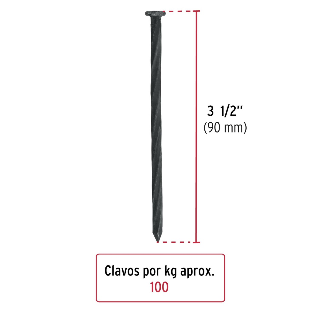 Kilo de clavo para concreto 3-1/2' negro, caja de 25 kg