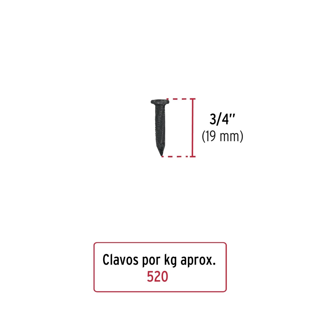 Kilo de clavo para concreto 3/4' negro, caja de 25 kg, Fiero