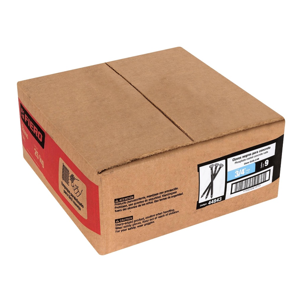 Kilo de clavo para concreto 3/4' negro, caja de 25 kg, Fiero