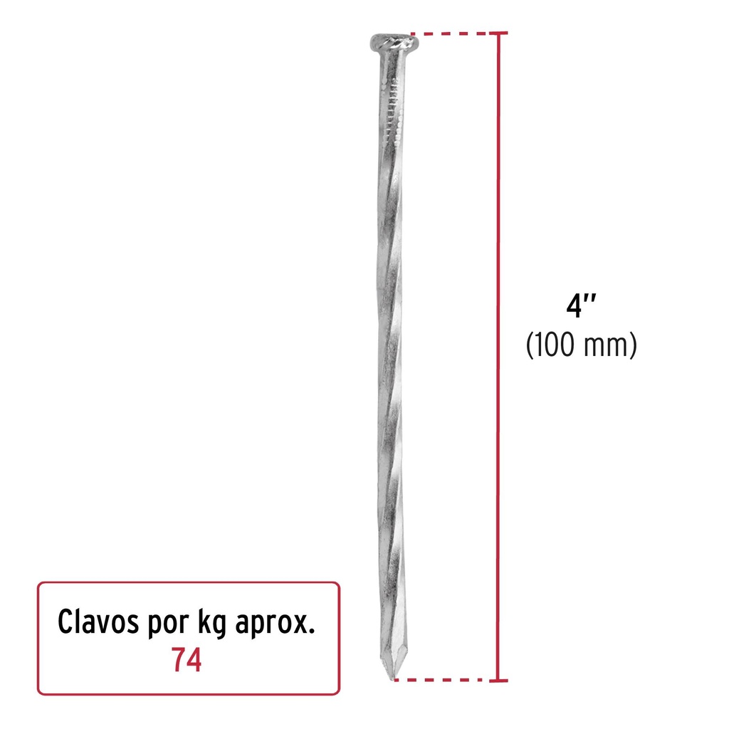 Kilo de clavo para concreto 4' galvanizado, caja de 25 kg