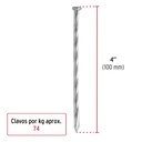 Kilo de clavo para concreto 4' galvanizado, caja de 25 kg