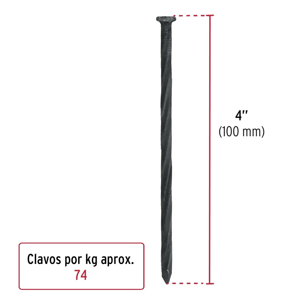 Kilo de clavo para concreto 4' negro, caja de 25 kg, Fiero